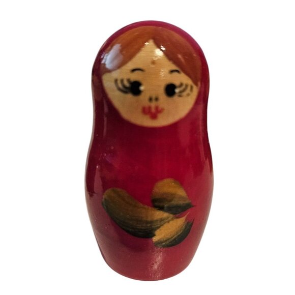 Hand-Painted Russian Matryoshka Nesting Dolls Set Of 5 Floral Design Glossy Red - Picture 9 of 16
